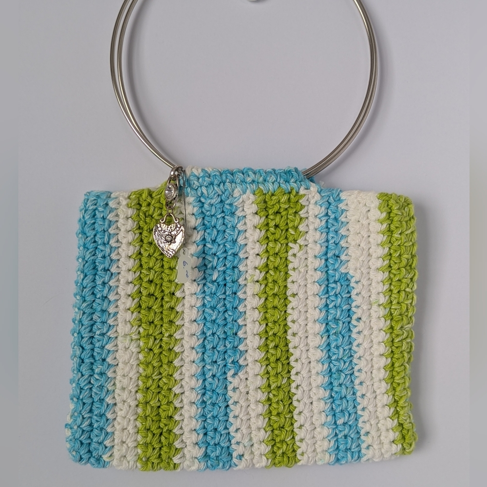 Handcrafted Striped Crochet Bag with Silver Charm